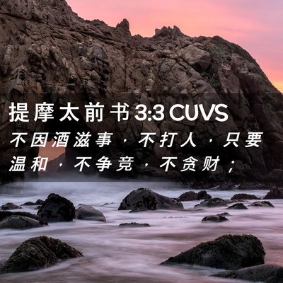 Picture 02 - 提 摩 太 前 书 3:3 CUVS - 不 因 酒 滋 事 ， 不 打 人 ， 只 要 - Bible Verse Picture