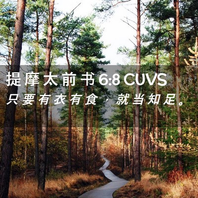 Picture 02 - 提 摩 太 前 书 6:8 CUVS - 只 要 有 衣 有 食 ， 就 当 知 足 - Bible Verse Picture