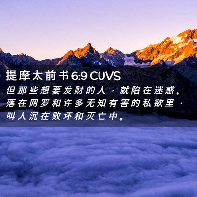 Picture 02 - 提 摩 太 前 书 6:9 CUVS - 但 那 些 想 要 发 财 的 人 ， 就 陷 - Bible Verse Picture