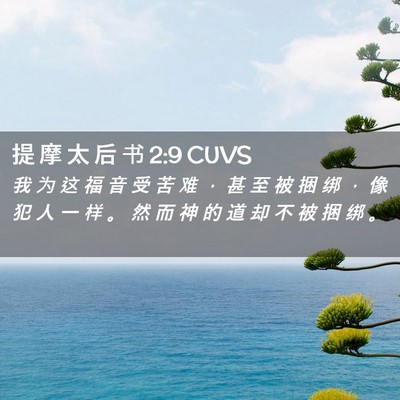 Picture 02 - 提 摩 太 后 书 2:9 CUVS - 我 为 这 福 音 受 苦 难 ， 甚 至 被 - Bible Verse Picture