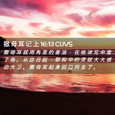 Picture 02 - 撒 母 耳 记 上 16:13 CUVS - 撒 母 耳 就 用 角 里 的 膏 油 ， 在 - Bible Verse Picture