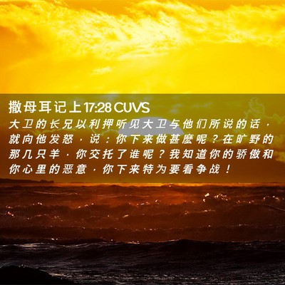 Picture 02 - 撒 母 耳 记 上 17:28 CUVS - 大 卫 的 长 兄 以 利 押 听 见 大 卫 - Bible Verse Picture