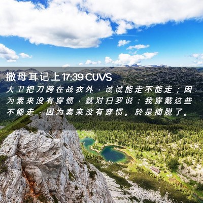 Picture 02 - 撒 母 耳 记 上 17:39 CUVS - 大 卫 把 刀 跨 在 战 衣 外 ， 试 试 - Bible Verse Picture