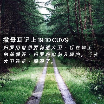 Picture 02 - 撒 母 耳 记 上 19:10 CUVS - 扫 罗 用 枪 想 要 刺 透 大 卫 ， 钉 - Bible Verse Picture