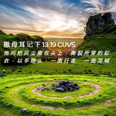 Picture 02 - 撒 母 耳 记 下 13:19 CUVS - 他 玛 把 灰 尘 撒 在 头 上 ， 撕 裂 - Bible Verse Picture