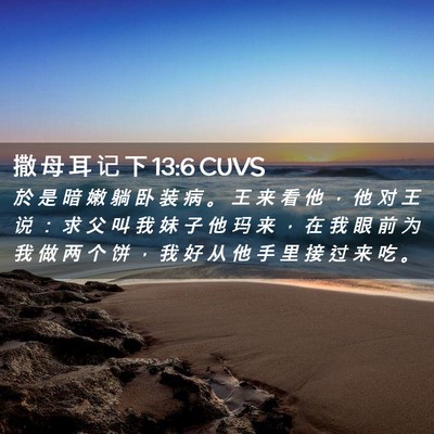Picture 02 - 撒 母 耳 记 下 13:6 CUVS - 於 是 暗 嫩 躺 卧 装 病 。 王 来 看 - Bible Verse Picture
