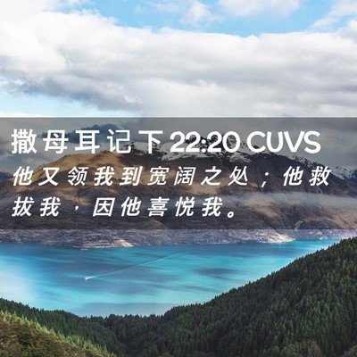 Picture 02 - 撒 母 耳 记 下 22:20 CUVS - 他 又 领 我 到 宽 阔 之 处 ； 他 救 - Bible Verse Picture
