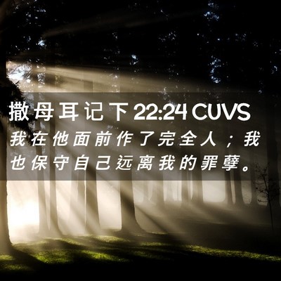 Picture 02 - 撒 母 耳 记 下 22:24 CUVS - 我 在 他 面 前 作 了 完 全 人 ； 我 - Bible Verse Picture