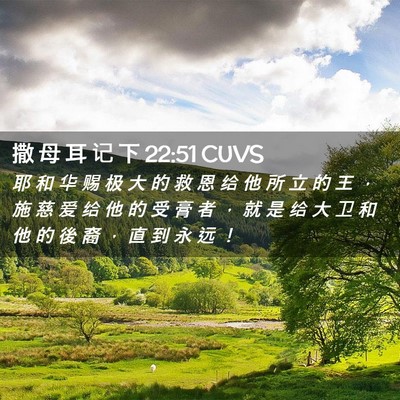 Picture 02 - 撒 母 耳 记 下 22:51 CUVS - 耶 和 华 赐 极 大 的 救 恩 给 他 所 - Bible Verse Picture