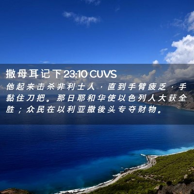 Picture 02 - 撒 母 耳 记 下 23:10 CUVS - 他 起 来 击 杀 非 利 士 人 ， 直 到 - Bible Verse Picture