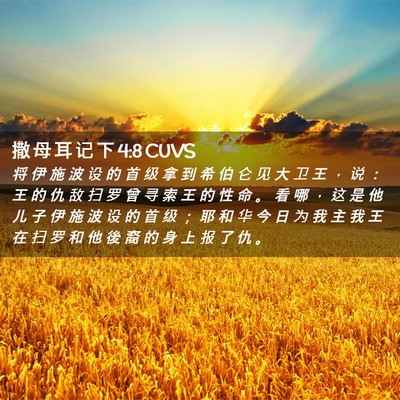 Picture 02 - 撒 母 耳 记 下 4:8 CUVS - 将 伊 施 波 设 的 首 级 拿 到 希 伯 - Bible Verse Picture