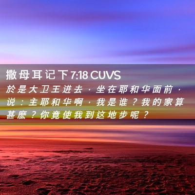 Picture 02 - 撒 母 耳 记 下 7:18 CUVS - 於 是 大 卫 王 进 去 ， 坐 在 耶 和 - Bible Verse Picture