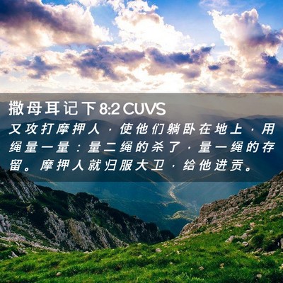Picture 02 - 撒 母 耳 记 下 8:2 CUVS - 又 攻 打 摩 押 人 ， 使 他 们 躺 卧 - Bible Verse Picture