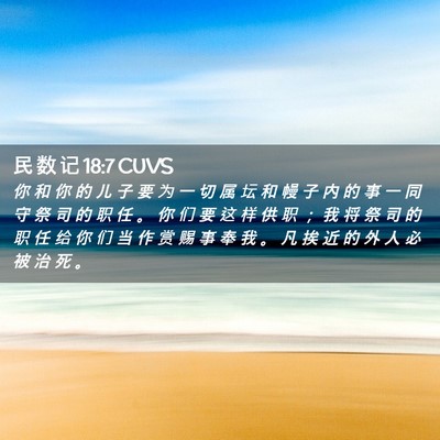 Picture 02 - 民 数 记 18:7 CUVS - 你 和 你 的 儿 子 要 为 一 切 属 坛 - Bible Verse Picture