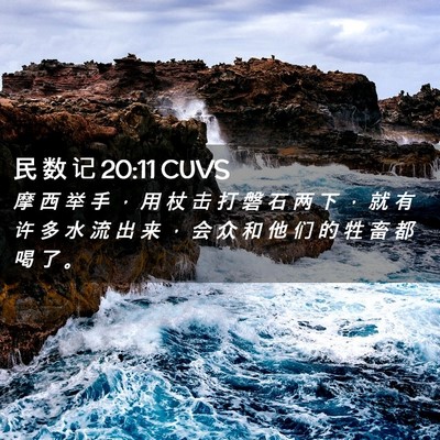 Picture 02 - 民 数 记 20:11 CUVS - 摩 西 举 手 ， 用 杖 击 打 磐 石 两 - Bible Verse Picture