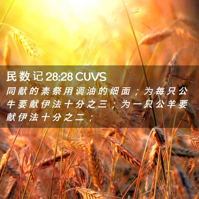 Picture 02 - 民 数 记 28:28 CUVS - 同 献 的 素 祭 用 调 油 的 细 面 ； - Bible Verse Picture