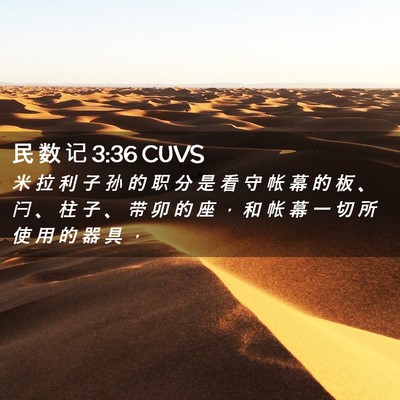 Picture 02 - 民 数 记 3:36 CUVS - 米 拉 利 子 孙 的 职 分 是 看 守 帐 - Bible Verse Picture
