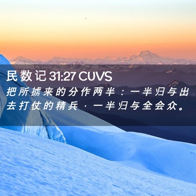Picture 02 - 民 数 记 31:27 CUVS - 把 所 掳 来 的 分 作 两 半 ： 一 半 - Bible Verse Picture