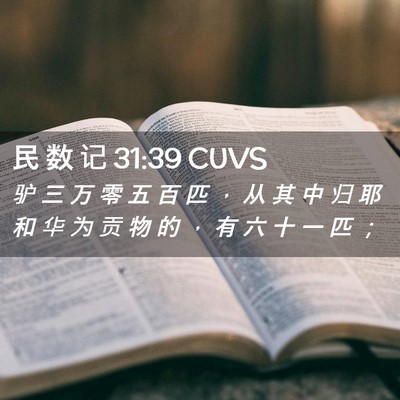 Picture 02 - 民 数 记 31:39 CUVS - 驴 三 万 零 五 百 匹 ， 从 其 中 归 - Bible Verse Picture