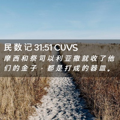 Picture 02 - 民 数 记 31:51 CUVS - 摩 西 和 祭 司 以 利 亚 撒 就 收 了 - Bible Verse Picture