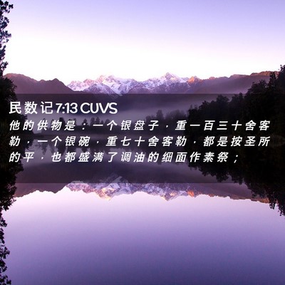 Picture 02 - 民 数 记 7:13 CUVS - 他 的 供 物 是 ： 一 个 银 盘 子 ， - Bible Verse Picture
