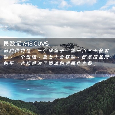 Picture 02 - 民 数 记 7:43 CUVS - 他 的 供 物 是 ： 一 个 银 盘 子 ， - Bible Verse Picture