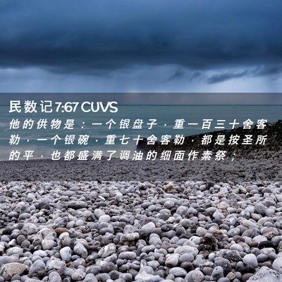 Picture 02 - 民 数 记 7:67 CUVS - 他 的 供 物 是 ： 一 个 银 盘 子 ， - Bible Verse Picture