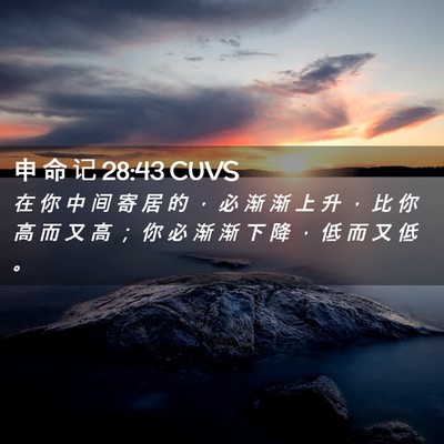 Picture 02 - 申 命 记 28:43 CUVS - 在 你 中 间 寄 居 的 ， 必 渐 渐 上 - Bible Verse Picture