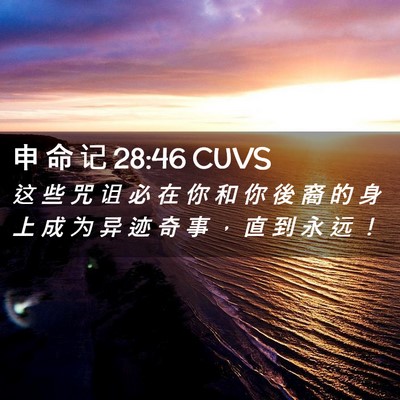 Picture 02 - 申 命 记 28:46 CUVS - 这 些 咒 诅 必 在 你 和 你 後 裔 的 - Bible Verse Picture