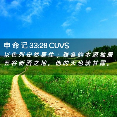 Picture 02 - 申 命 记 33:28 CUVS - 以 色 列 安 然 居 住 ； 雅 各 的 本 - Bible Verse Picture