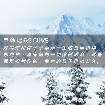 Picture 02 - 申 命 记 6:2 CUVS - 好 叫 你 和 你 子 子 孙 孙 一 生 敬 - Bible Verse Picture