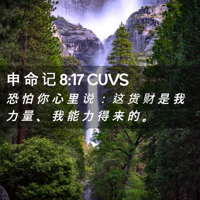 Picture 02 - 申 命 记 8:17 CUVS - 恐 怕 你 心 里 说 ： 这 货 财 是 我 - Bible Verse Picture