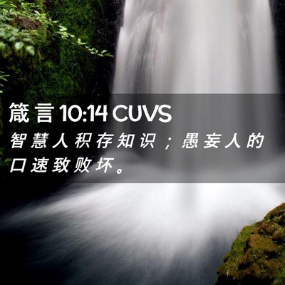 Picture 02 - 箴 言 10:14 CUVS - 智 慧 人 积 存 知 识 ； 愚 妄 人 的 - Bible Verse Picture