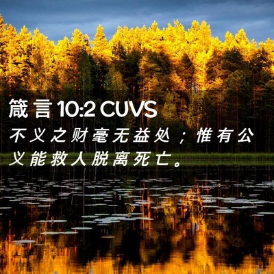 Picture 02 - 箴 言 10:2 CUVS - 不 义 之 财 毫 无 益 处 ； 惟 有 公 - Bible Verse Picture