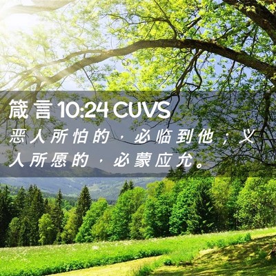 Picture 02 - 箴 言 10:24 CUVS - 恶 人 所 怕 的 ， 必 临 到 他 ； 义 - Bible Verse Picture