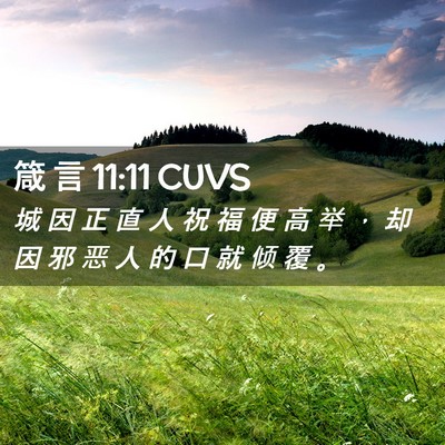Picture 02 - 箴 言 11:11 CUVS - 城 因 正 直 人 祝 福 便 高 举 ， 却 - Bible Verse Picture