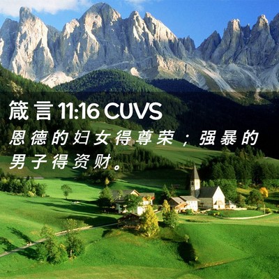 Picture 02 - 箴 言 11:16 CUVS - 恩 德 的 妇 女 得 尊 荣 ； 强 暴 的 - Bible Verse Picture
