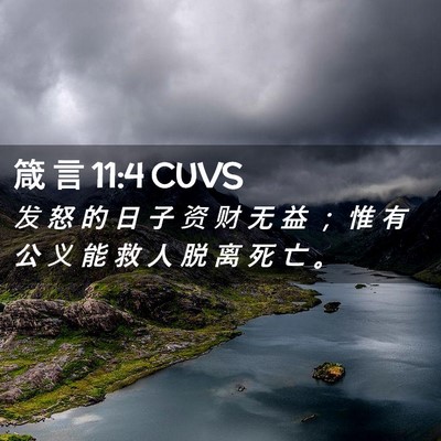 Picture 02 - 箴 言 11:4 CUVS - 发 怒 的 日 子 资 财 无 益 ； 惟 有 - Bible Verse Picture