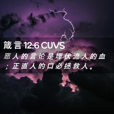 Picture 02 - 箴 言 12:6 CUVS - 恶 人 的 言 论 是 埋 伏 流 人 的 血 - Bible Verse Picture