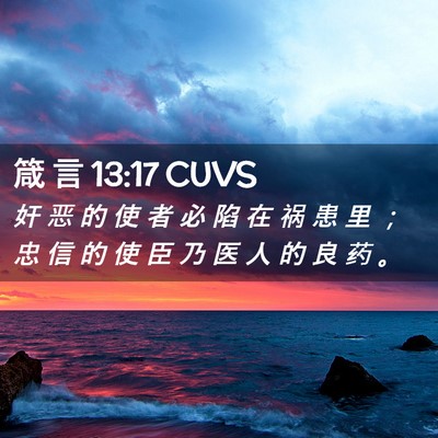 Picture 02 - 箴 言 13:17 CUVS - 奸 恶 的 使 者 必 陷 在 祸 患 里 ； - Bible Verse Picture