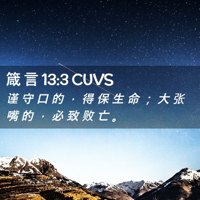 Picture 02 - 箴 言 13:3 CUVS - 谨 守 口 的 ， 得 保 生 命 ； 大 张 - Bible Verse Picture
