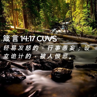Picture 02 - 箴 言 14:17 CUVS - 轻 易 发 怒 的 ， 行 事 愚 妄 ； 设 - Bible Verse Picture