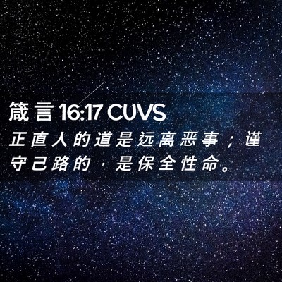 Picture 02 - 箴 言 16:17 CUVS - 正 直 人 的 道 是 远 离 恶 事 ； 谨 - Bible Verse Picture