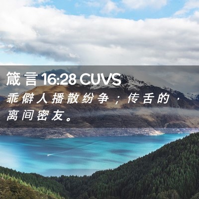 Picture 02 - 箴 言 16:28 CUVS - 乖 僻 人 播 散 纷 争 ； 传 舌 的 ， - Bible Verse Picture
