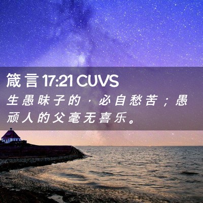 Picture 02 - 箴 言 17:21 CUVS - 生 愚 昧 子 的 ， 必 自 愁 苦 ； 愚 - Bible Verse Picture