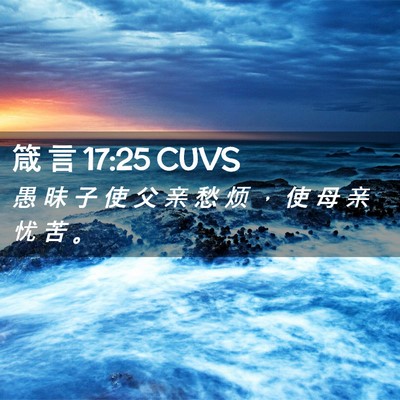 Picture 02 - 箴 言 17:25 CUVS - 愚 昧 子 使 父 亲 愁 烦 ， 使 母 亲 - Bible Verse Picture