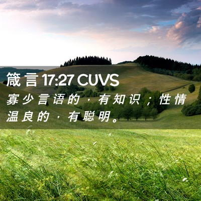 Picture 02 - 箴 言 17:27 CUVS - 寡 少 言 语 的 ， 有 知 识 ； 性 情 - Bible Verse Picture
