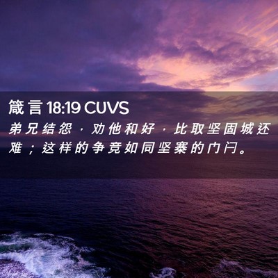 Picture 02 - 箴 言 18:19 CUVS - 弟 兄 结 怨 ， 劝 他 和 好 ， 比 取 - Bible Verse Picture