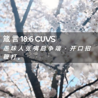 Picture 02 - 箴 言 18:6 CUVS - 愚 昧 人 张 嘴 启 争 端 ， 开 口 招 - Bible Verse Picture