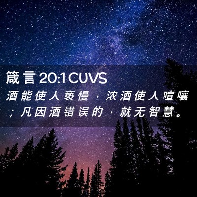Picture 02 - 箴 言 20:1 CUVS - 酒 能 使 人 亵 慢 ， 浓 酒 使 人 喧 - Bible Verse Picture